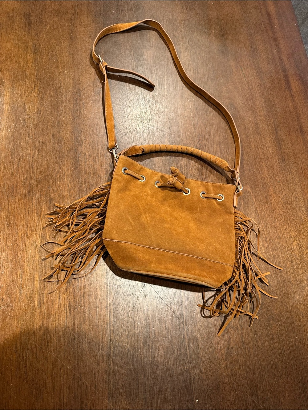 Fringe Suede Crossbody Bag - Brown